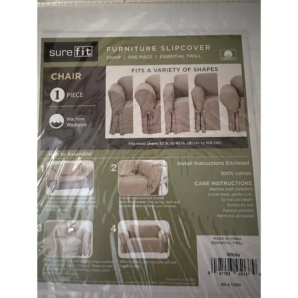 Sure Fit Essential Twill Chair Slipcover, White NEW